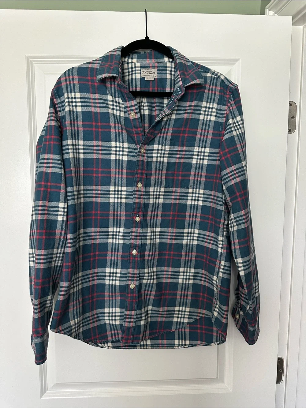 J.Crew Men’s M Tailored Plaid Button Down Shirt Teal Red 100% Cotton
